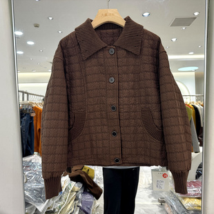 迈裳亿服饰8826 时尚拼针织翻领压花休闲减龄短装棉衣外套秋冬女