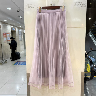 5895 中长网纱半身裙百褶仙女裙正品 欧洲站春装 时尚 2026新款 375