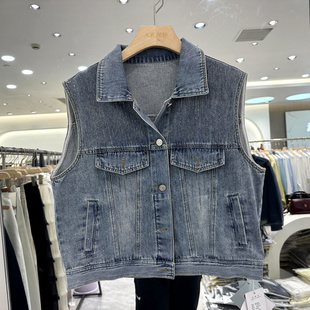 牛仔马甲外套 重工满天星烫钻翻领复古休闲短装 魅依秀色26010 时尚