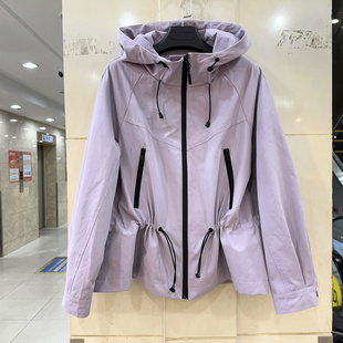 抽绳收腰一手长小个中长连帽冲锋衣外套春装 嘉雪莱HRLC5123 时尚