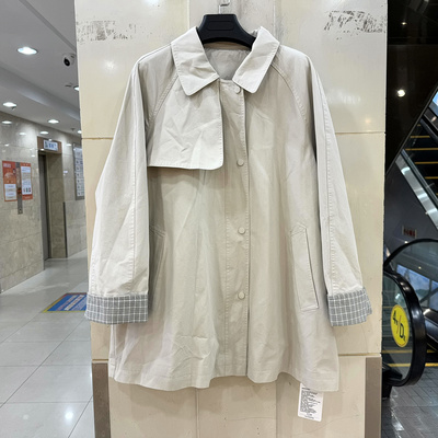 65535格子袖口韩系中长风衣