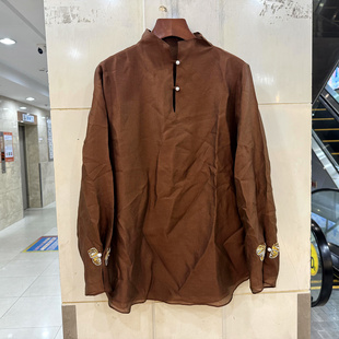 春2026 口镂空珍珠扣领减龄洋气天丝衬衣小衫 JD652 钉珠刺绣蝴蝶袖