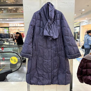 羽绒服欧货冬装 高腰A字长款 刺绣刺绣V领流苏盘扣围脖款 女 5282