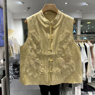 重工串珠刺绣花立领人丝亚麻国风马甲外套春装 旭雅婷X 2601