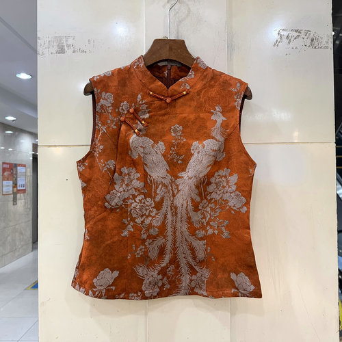 墨雪MX26935国风香云纱马甲衬衫