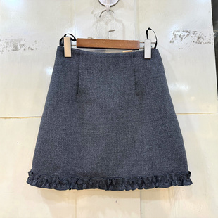 Beauty 秋冬2025新下木耳花边高腰防走光A字毛呢半身裙短裙 6220