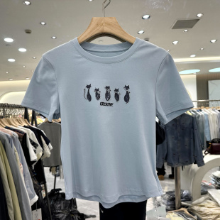 2026时尚 CBKJ 新款 欧洲站夏季 舒适重工钉珠卡通小猫T恤上衣 6089