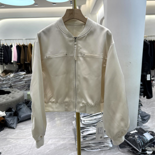 棒球服外套春装 依歌贝诺2631 拉链休闲仿醋酸缎面短装 泡泡袖 时尚