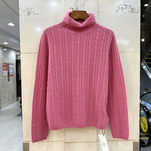 5H-8805亮色麦穗纹高领羊毛衫