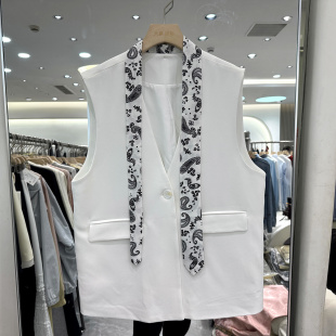 马甲外套正品 MH2628 腰果花丝巾V领一粒扣西装 2026新款 欧货春装