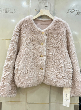 YJJW ZJ8669 欧货冬装2025圆领单排扣减龄短装皮毛一体金貂绒外套