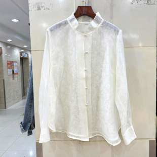 女正品 上衣欧洲站春装 单排盘扣荷叶边立领减龄天丝衬衫 L68833