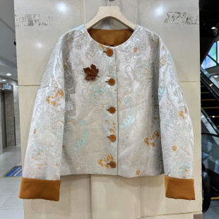 2026 枫叶胸针扎染腰果提花国风圆领短外套春装 艾尔菲洋26A A8038