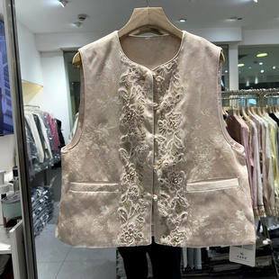 正品 CZ26010 门禁重工钉珠亮片刺绣花圆领国风马甲外套欧货春装