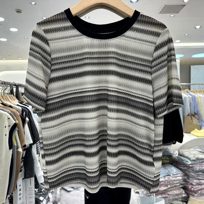 CBKJ6187针织亮片条纹T恤上衣