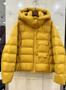 Z7737 欧货冬装2025新款胸前口袋设计泡芙休闲阔版连帽短羽绒服女