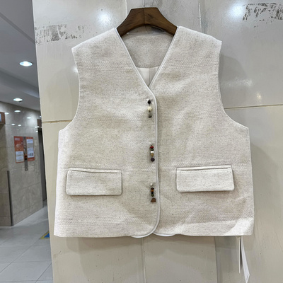 奥瑾58065复古V领马甲外套