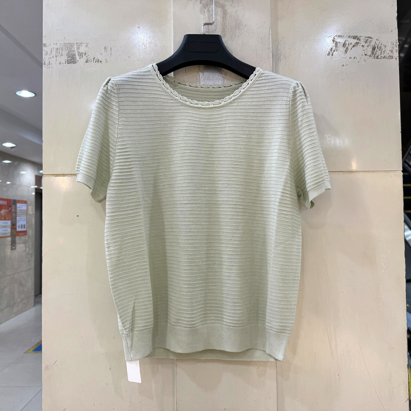 33-6064 时尚圆领短袖坑条纹休闲减龄短装针织衫上衣欧货夏装正品
