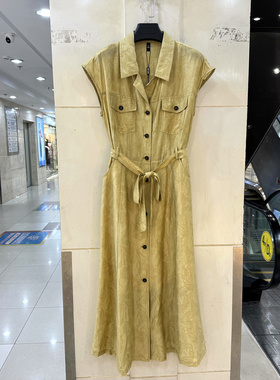 柏菲尔BFE-B27127 单排扣开衫式系带收腰翻领提花天丝中长连衣裙
