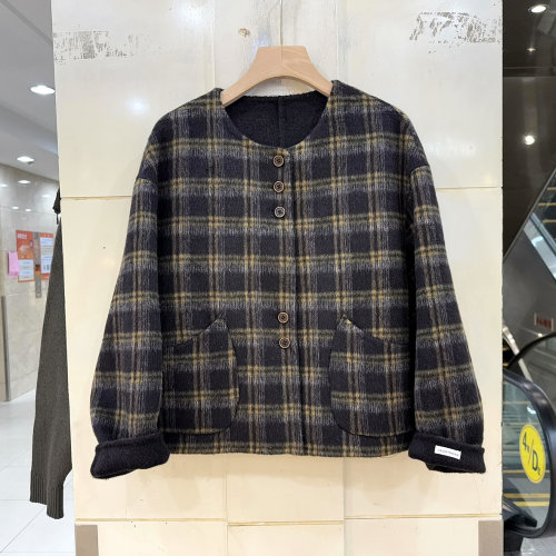 6096格子双面羊毛呢大衣