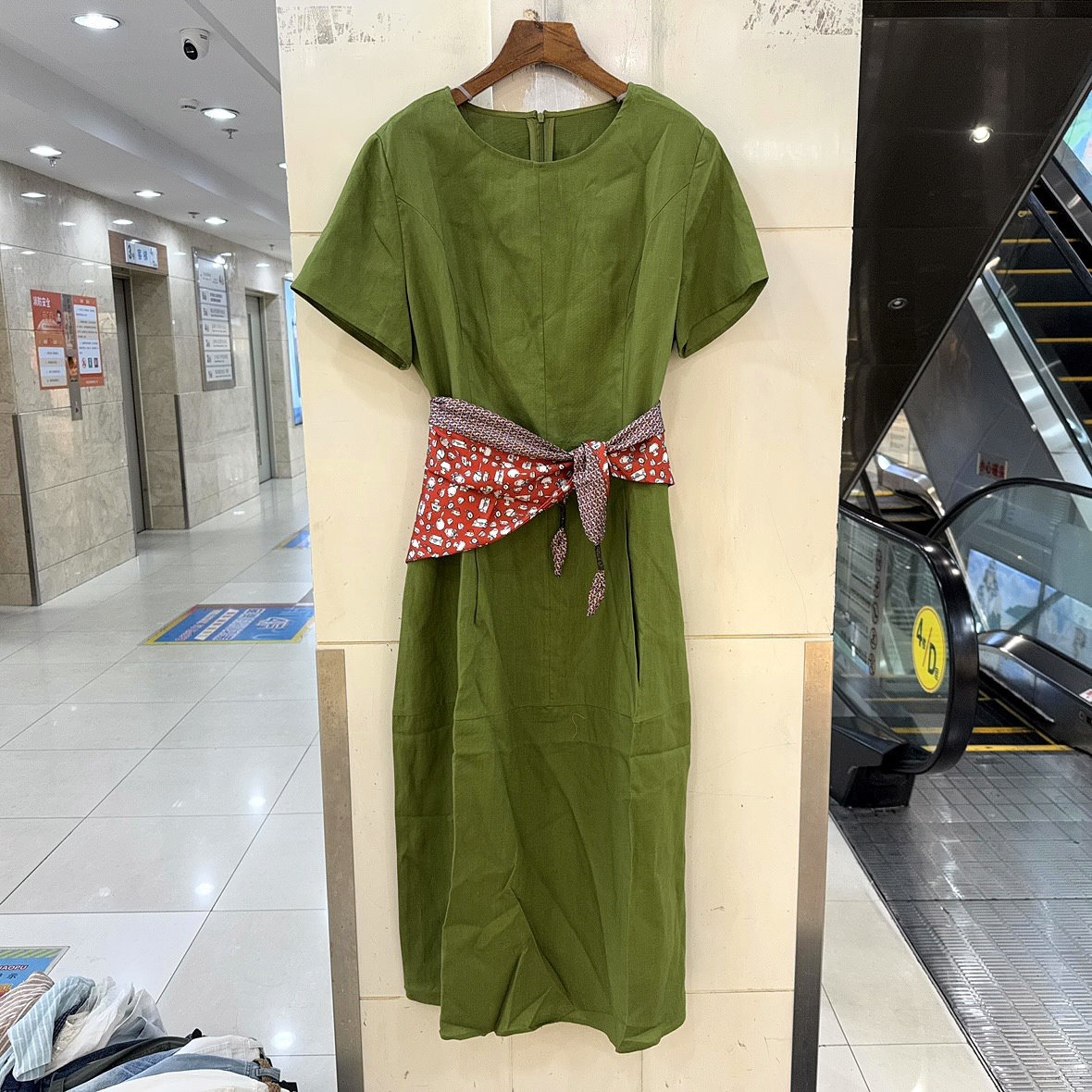 3507-DFQ26 欧货夏装2026款花色丝巾腰封休闲中长天丝亚麻连衣裙