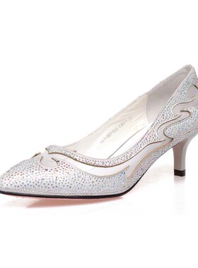 KUUKI高琪 春秋款尖头水钻中跟羊皮女鞋 网纱网面女单88743