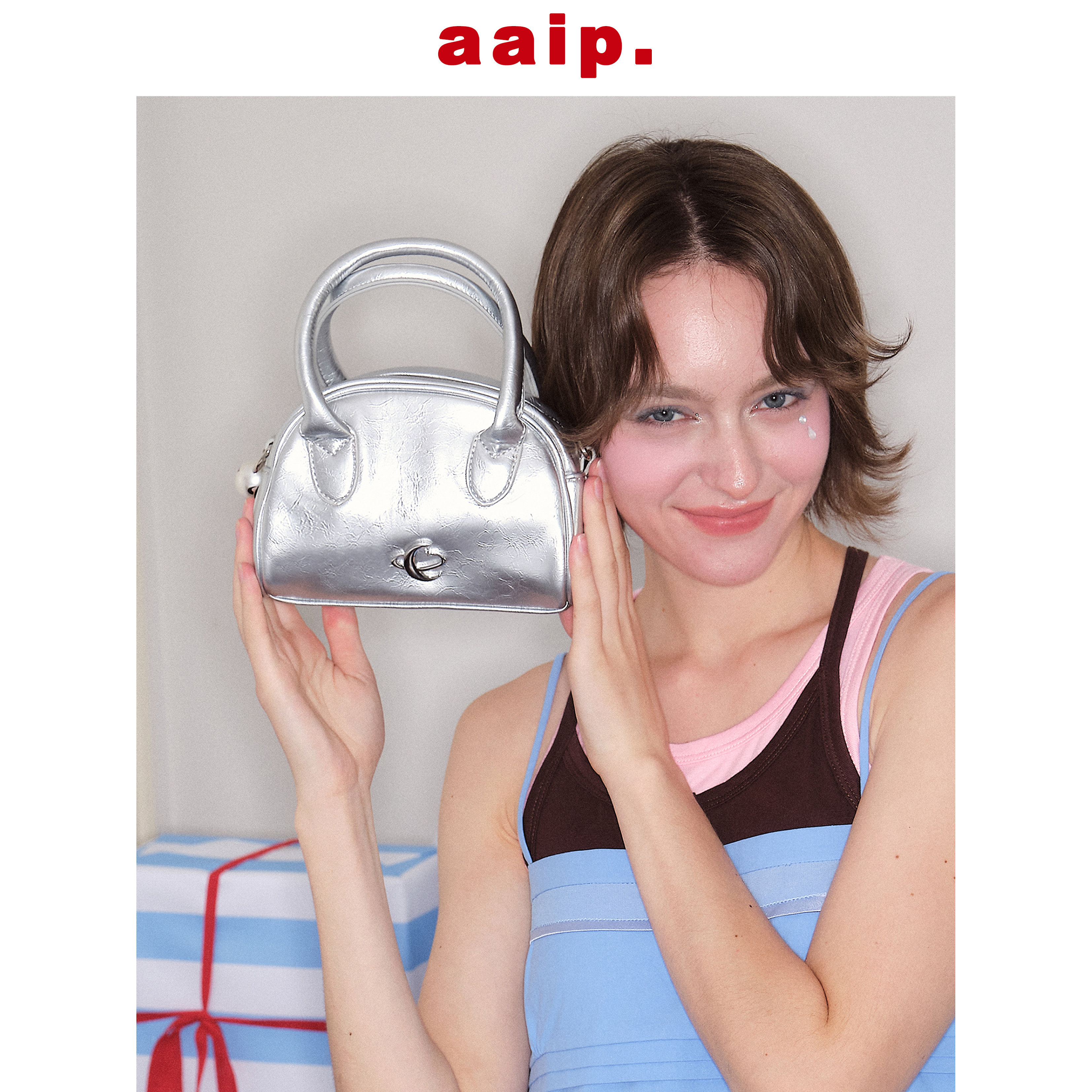 Chaos Monster波士顿包手拎包银色复古学院风银色斜挎小包新款女