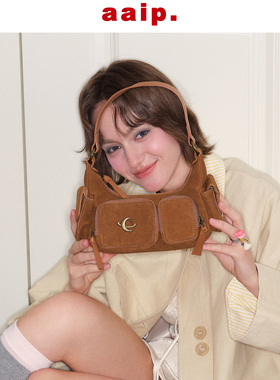 Chaos Monster秋冬麂皮绒腋下包 多口袋包法式复古单肩包包女