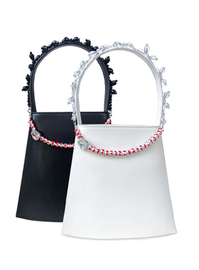 Chaos Monster小众设计包包 牛皮腋下包水晶串珠肩带蝴蝶结梯形包