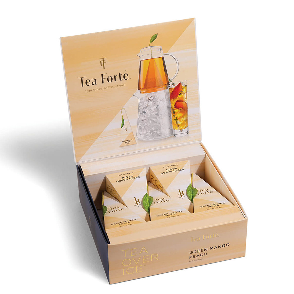 Tea Forte-绿芒果桃子薄荷优质有机含咖啡因绿冰茶金字塔浸泡茶包