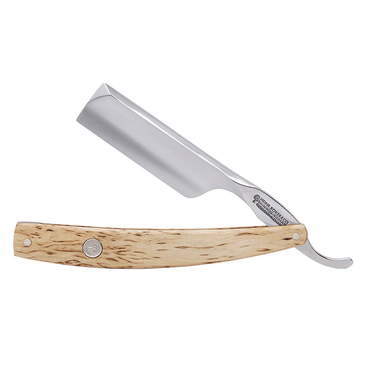 Boker-德国索林根 庆典 6/8" 老式碳钢直刃剃须理发刀 皱纹桦木柄