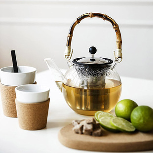 Bodum-波顿 ASSAM 阿萨姆高级不锈钢滤网耐热玻璃竹柄法压茶壶1L
