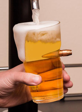 Lucky Shot-美国.308真子弹头嵌入手工透明玻璃烈酒云吞红啤酒杯