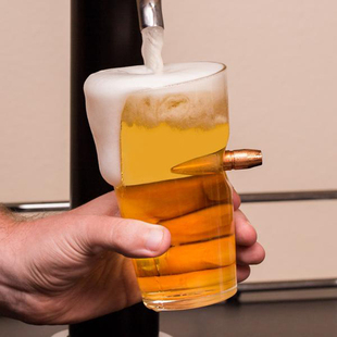 Lucky Shot-美国.308真子弹头嵌入手工透明玻璃烈酒云吞红啤酒杯