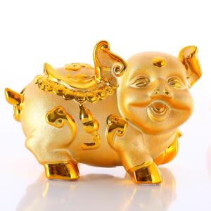 新品招财纳福金猪陶瓷储蓄罐大号金色存钱罐成对开业创意礼物摆件