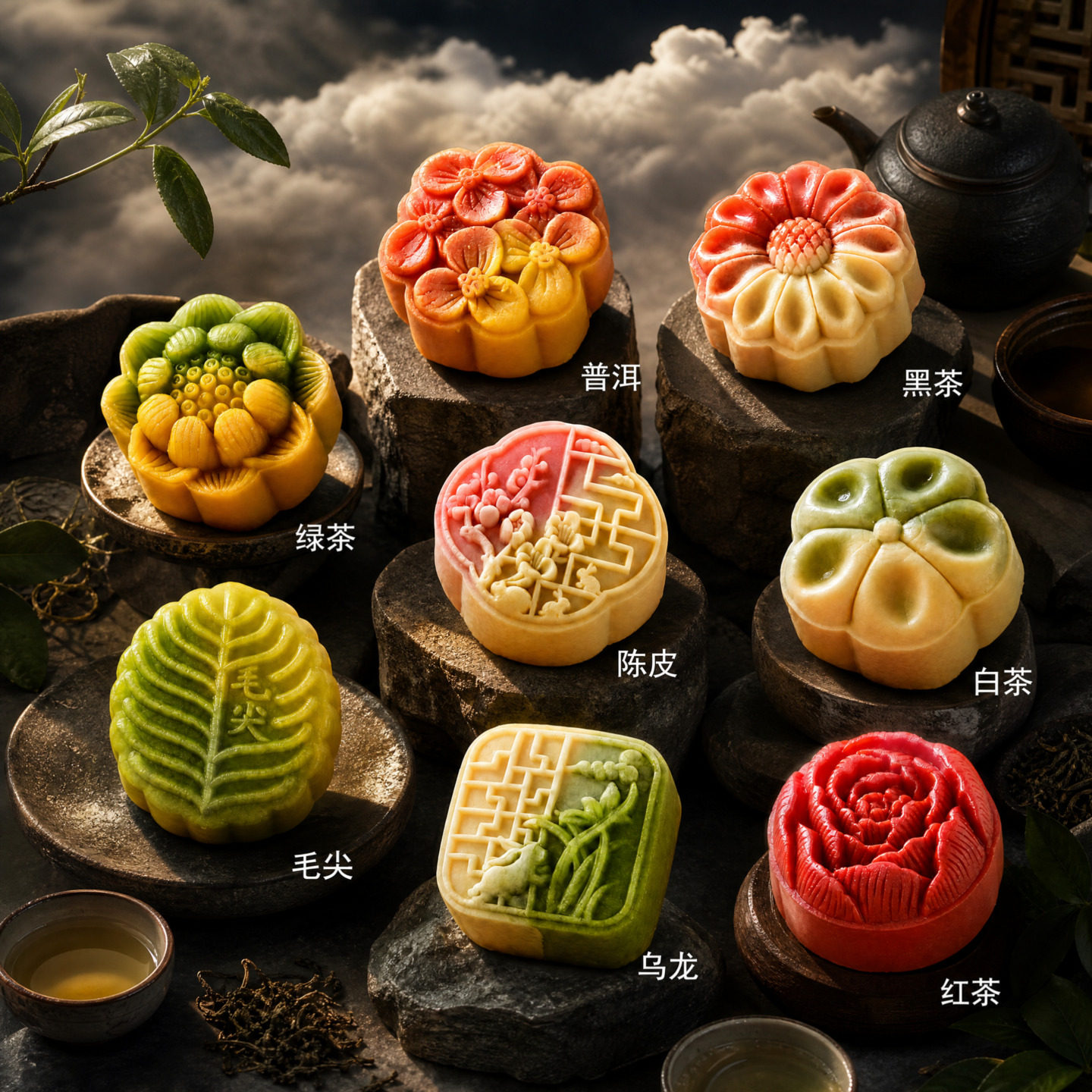 中秋送礼中式订婚糕点茶味冰皮月饼桃山皮点心散装批发小月饼礼盒