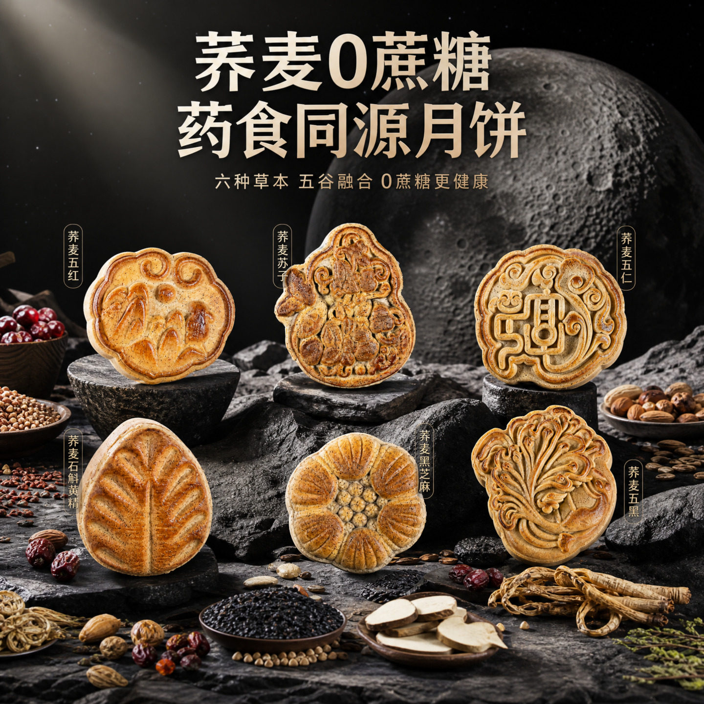 清真月饼药食同源老式传统五仁无蔗糖荞麦木糖醇糕点中秋送礼礼盒