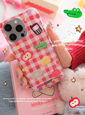 新年红色棋盘格童趣双面图案imd可爱糖果小动物苹果iPhone16promax 15pro 软边手机壳14手机壳