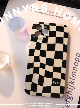 黑色棋盘格适用苹果iPhone15/14ProMax/12手机壳XsMax/11软壳13