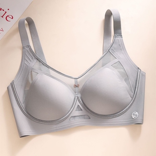 性感隐形内衣女大码薄杯镂空拼接网纱透气收副乳防下垂固定杯文胸