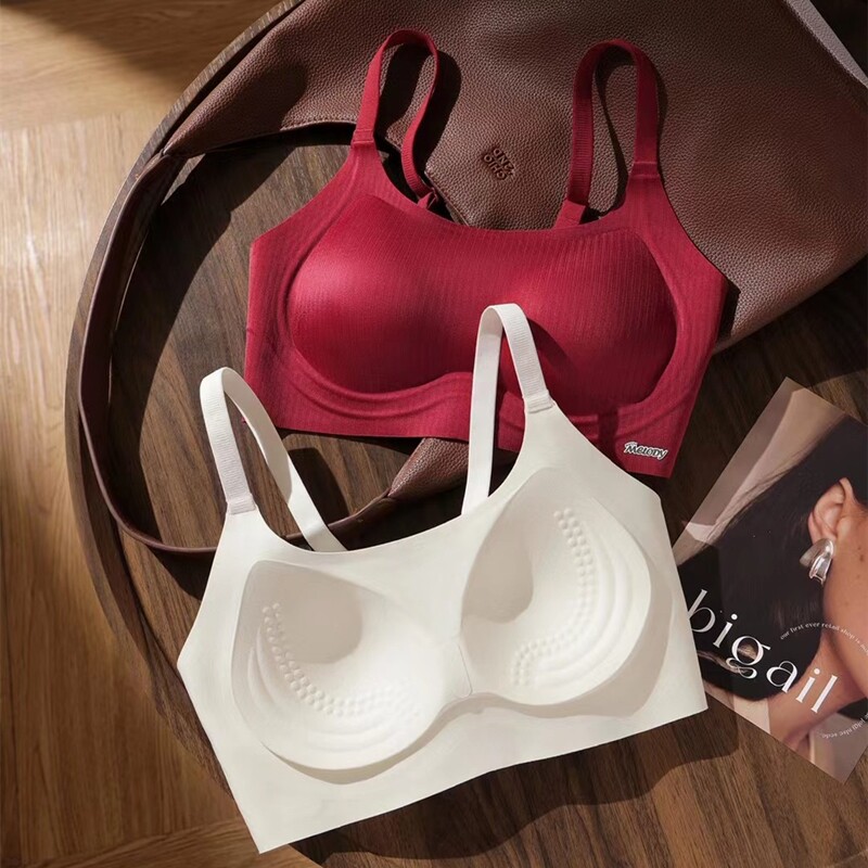 新品本命年安可拉红色无痕聚拢一字领抹胸内衣女固定按摩罩杯文胸