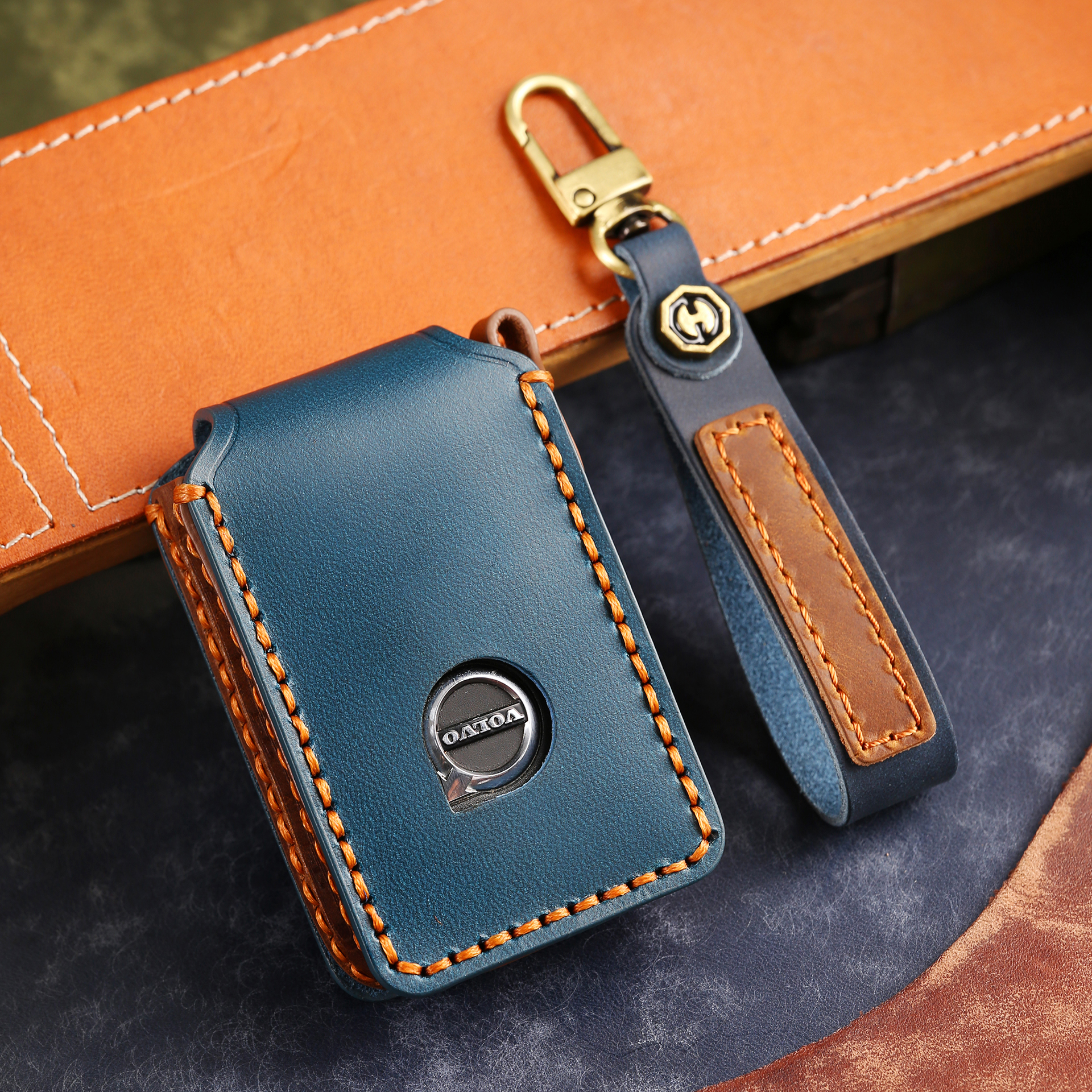 日韩风手工真皮保护沃尔沃钥匙包