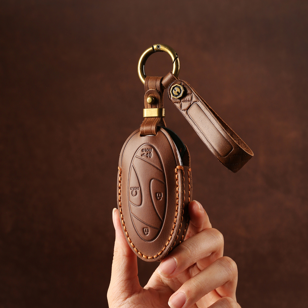双缝线手工真皮现代车钥匙保护套