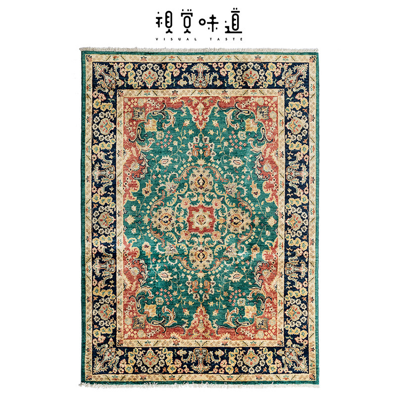 视觉味道阿富汗进口客厅绿色羊毛地毯手工打结波斯工艺高级感卧室,居家布艺,地毯,淘宝优惠券,粉丝福利购,淘宝优惠卷