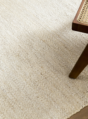 视觉味道无胶高级感家用客厅白色地毯日式进口手工编织黄麻茶几垫