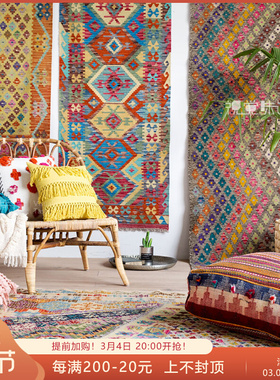 巴基斯坦ilim手工羊毛长条地毯地垫玄关卧室走道婚庆地毯