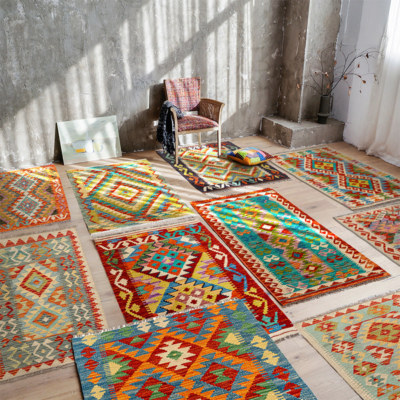 视觉味道 进口羊毛地毯无胶Kilim民族风复古现代客厅茶几地垫床边,居家布艺,地毯,淘宝优惠券,粉丝福利购,淘宝优惠卷