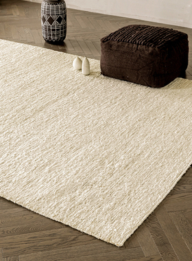 视觉味道 原装进口黄麻地毯手工编织无胶客厅高级感中古侘寂白色