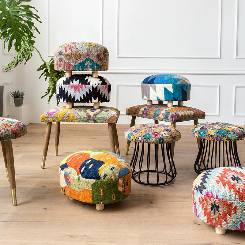 手工波西米亚换鞋凳圆形矮凳