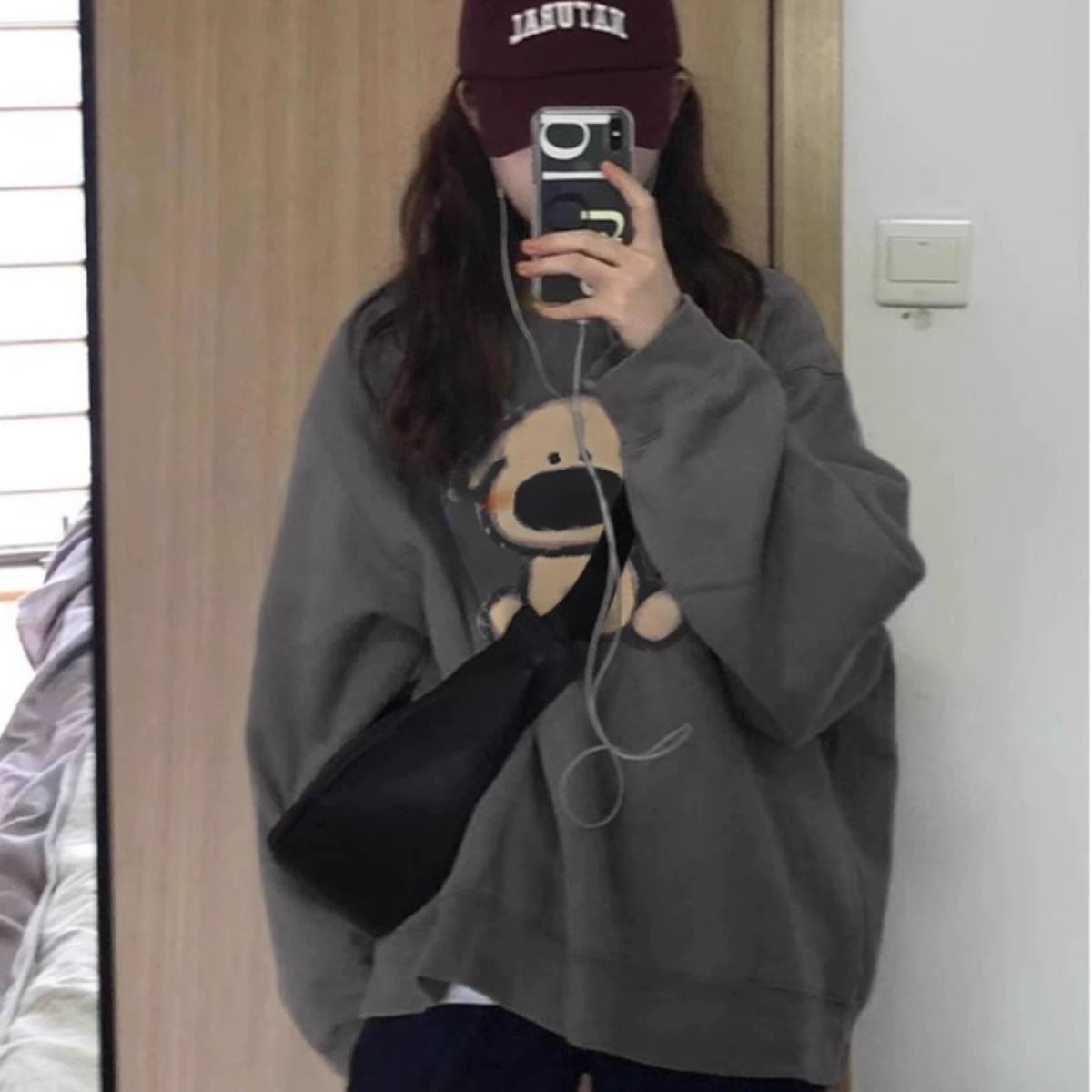 加绒加厚宽松纯棉设计感圆领卫衣